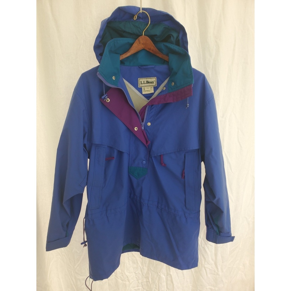VTG L.L.Bean Anorak Jacket Womens Large Blue Purple Hooded Pullover 90s